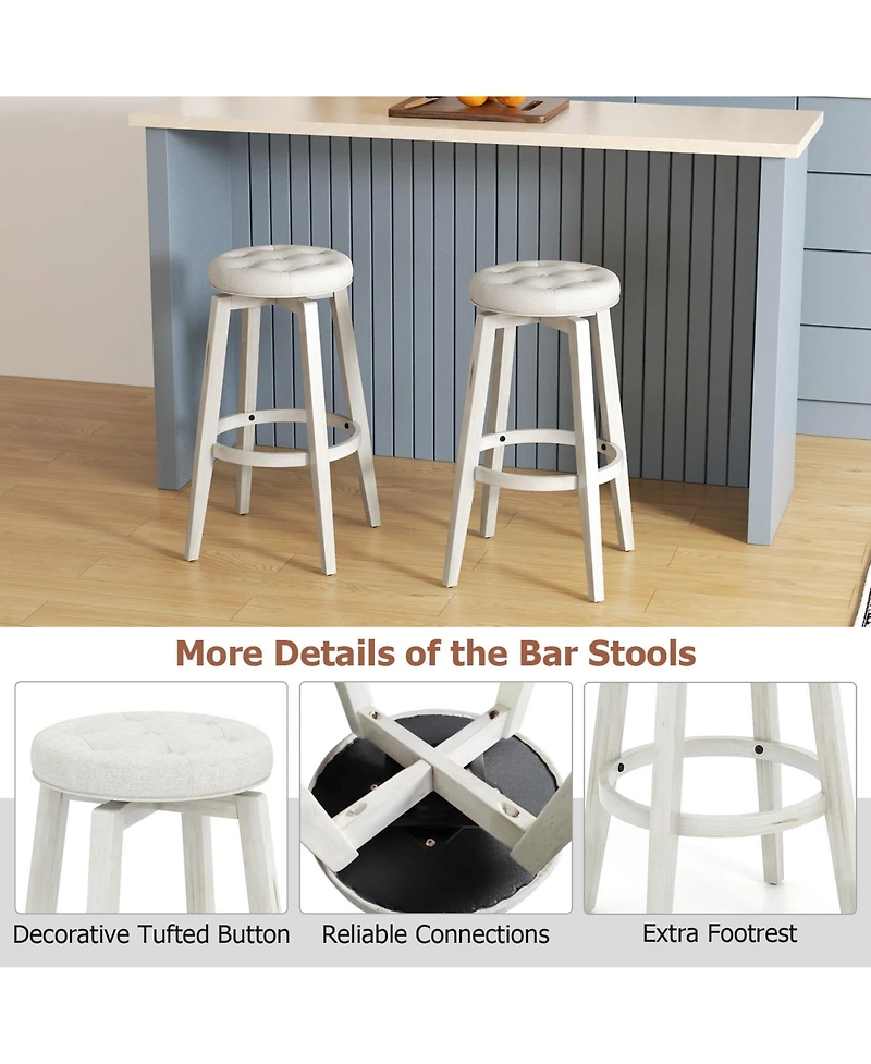 Gouun 360-Degree Swivel Upholstered Rubberwood Frame Bar Stool Set of 2 with Footrest- inches