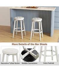 Gouun 360-Degree Swivel Upholstered Rubberwood Frame Bar Stool Set of 2 with Footrest- inches