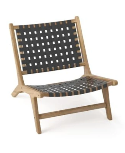 Gouun Modern Armless Teak Wood Lounge Chair with Nylon Woven Backrest Seat