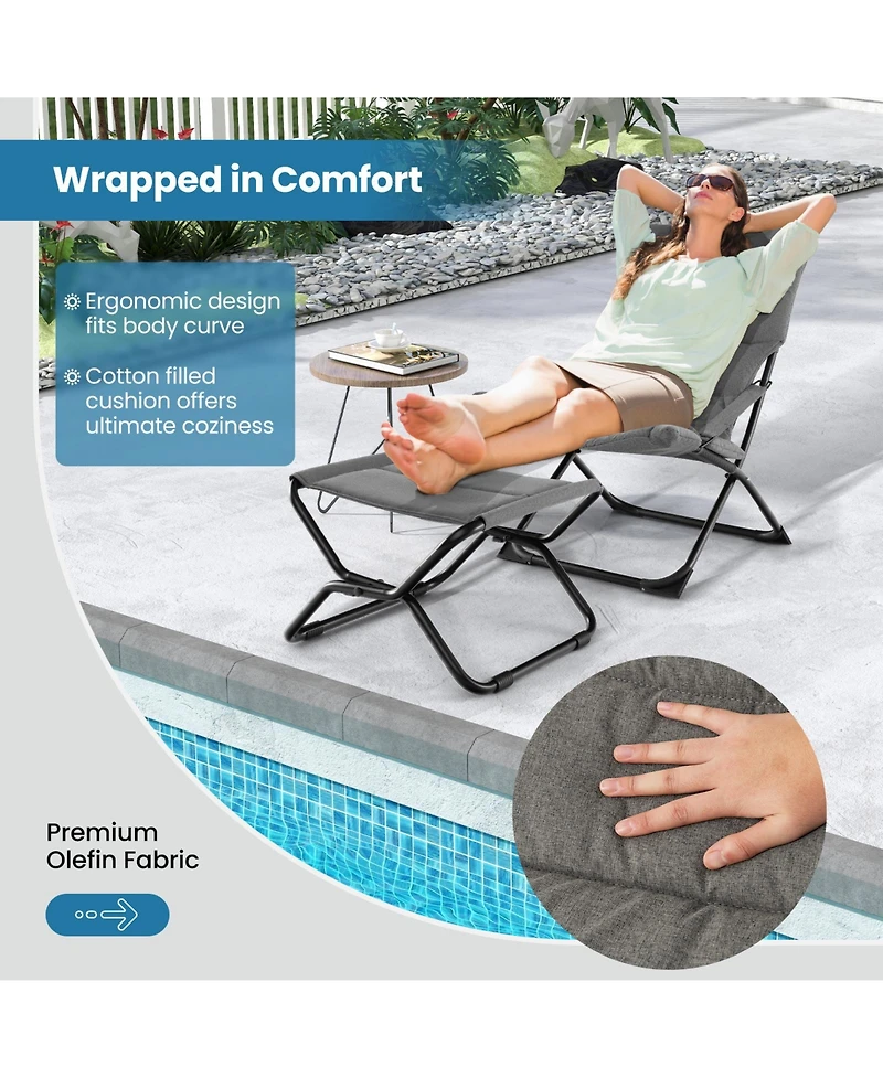 Gouun Patio Folding Sling Chair with Ottoman Footrest and Removable Cushion