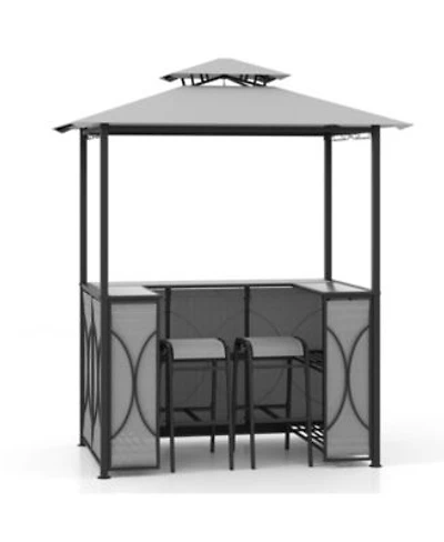Gouun 3 Piece Patio Bar Set Grill Gazebo 2 Bar Stools With Tempered Glass Bar Table