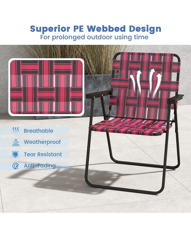 Gouun 4 Pieces Folding Beach Chair Camping Lawn Webbing Chair