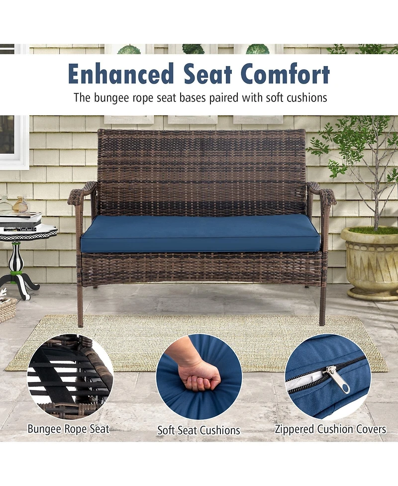 Gouun 4 Pieces Wicker Rocking Set with Bungee Rope Seat for Porch Yard