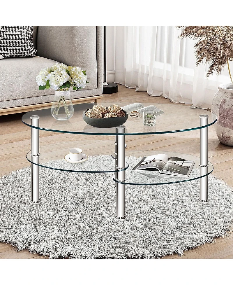 Gouun Tempered Glass Oval Side Table