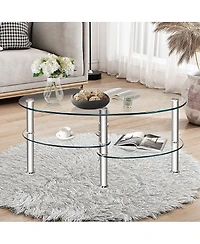Gouun Tempered Glass Oval Side Table