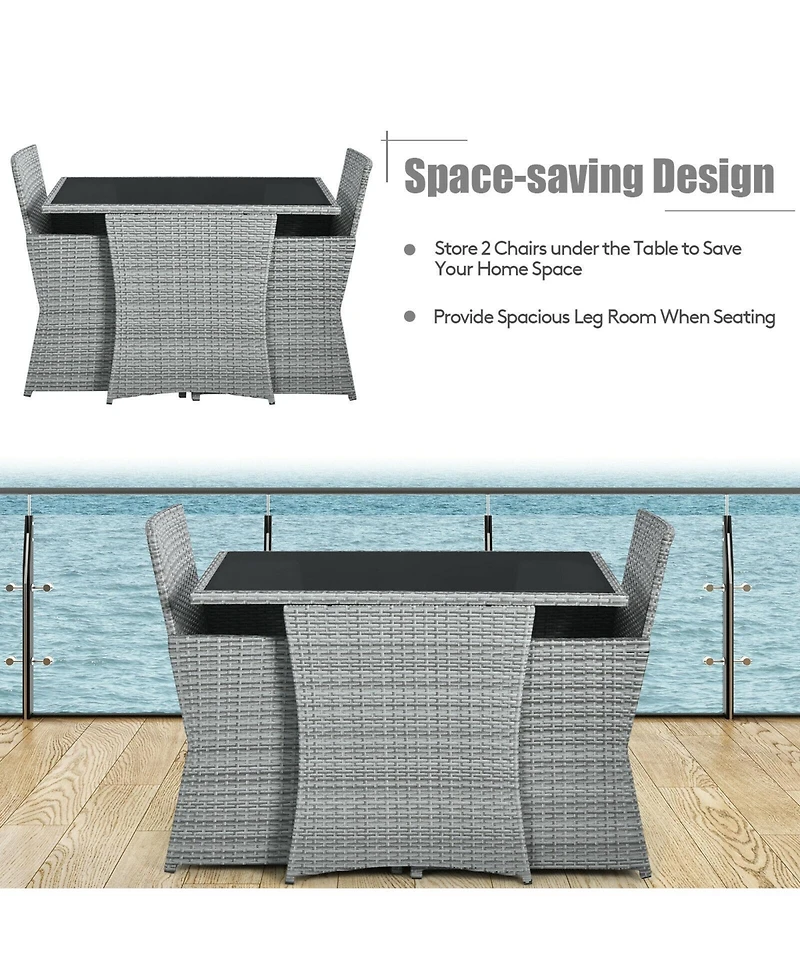 Gouun 3 Pieces Patio Rattan Furniture Set with Cushioned Armrest Sofa