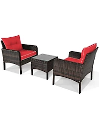 Gouun 3 Pcs Outdoor Patio Rattan Conversation Set with Seat Cushions