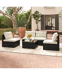 5 Pieces Outdoor Patio Furniture Set with Cushions and Table