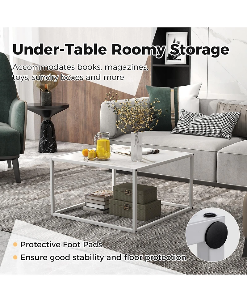 Gouun Modern Glass Square Table with Metal Frame for Living Room