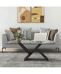 Gouun 47 Inch Rectangle Glass Table Modern Center Table with Tempered Glass Tabletop
