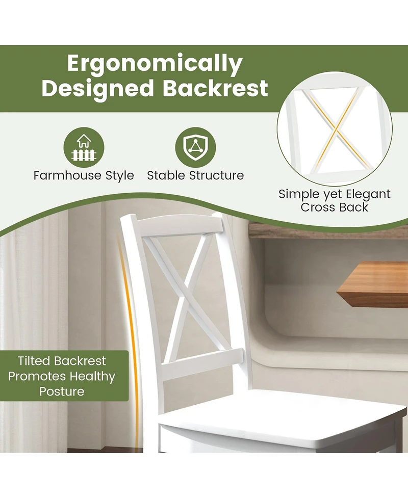 Gouun Wood Dining Chair Set of 2 with Rubber Wood Legs and Curved Backrest