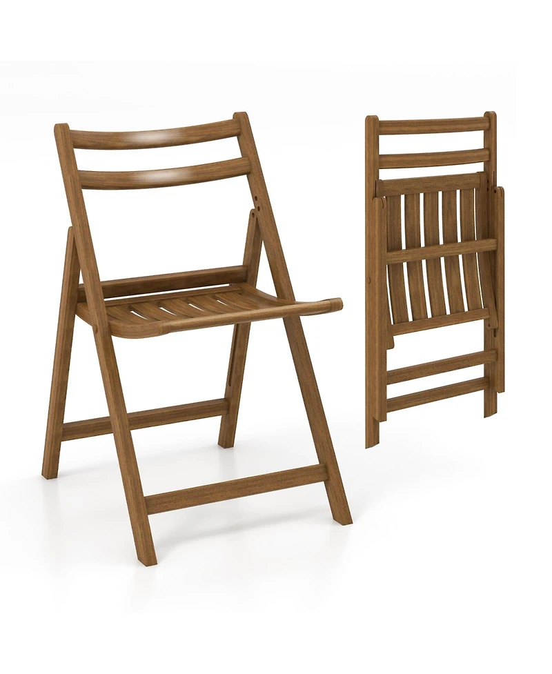Gouun Folding Dining Chair Set of 2 with Rubber Wood Frame and Slatted Seat