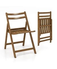 Gouun Folding Dining Chair Set of 2 with Rubber Wood Frame and Slatted Seat