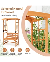 Gouun 6.2 Feet Tall Patio Garden Arbor with Pergola and 2-Seat Bench for Garden Lawn Backyard Decoration