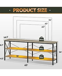 Wlive Tv Stand for 65 70 inch with Led Lights Gaming Entertainment Center Storage Industrial Console Living Room Long 63" Cabine