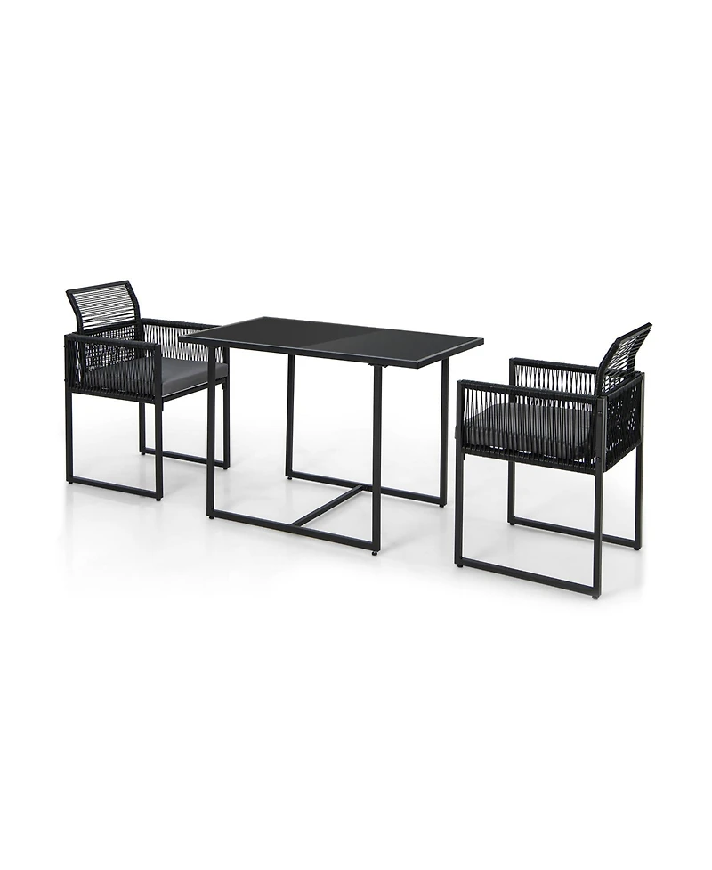 3 Pieces Outdoor Dining Set with Folding Backrest and Seat Cushions