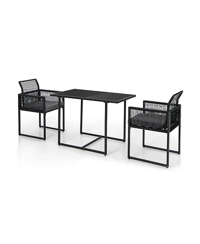 3 Pieces Outdoor Dining Set with Folding Backrest and Seat Cushions