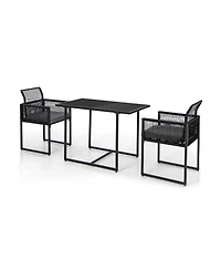 3 Pieces Outdoor Dining Set with Folding Backrest and Seat Cushions