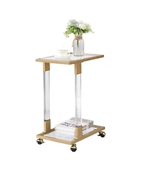 Lovmor 17.72"Golden Side Table, Acrylic Sofa Table, Glass Top C Shape Square Table with Metal Base for Living Room, Bedroom, Balcony Home and Office