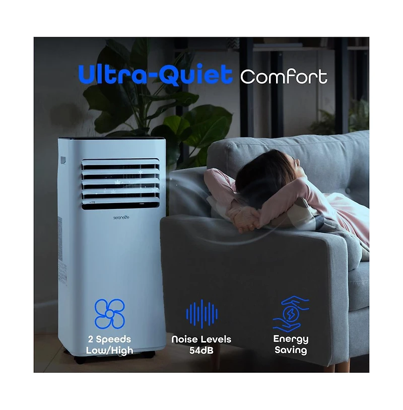 SereneLife Portable Air Conditioner, 8000 Btu, Dehumidifier & Fan Modes