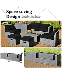 Gouun 8 Pieces Patio Rattan Furniture Set with Storage Waterproof Cover and Cushion