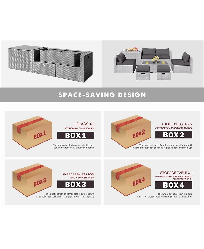 Gouun 8 Pieces Patio Rattan Furniture Set with Storage Waterproof Cover and Cushion