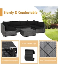 7 Pieces Patio Rattan Furniture Set with Sectional Sofa Cushioned