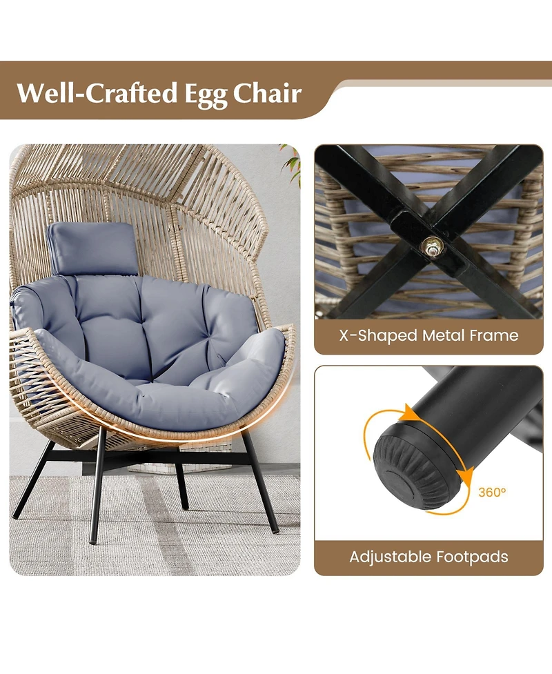 Gouun Wicker Oversized Egg Style Chair with Cushions and Headrest