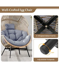 Gouun Wicker Oversized Egg Style Chair with Cushions and Headrest