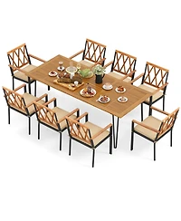 Acacia Wood Outdoor Furniture Set 9 Pieces Patio Dining Set with 8 Chairs