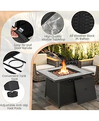 7 Pieces Patio Furniture Set with 35 Inches 50000 Btu Propane Gas Fire Pit Table and Waterproof Cover for Firpit