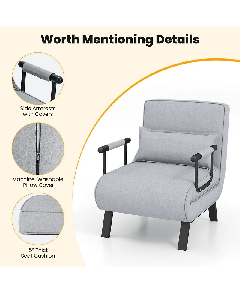 Gouun Folding 6 Position Convertible Sleeper Bed Armchair Lounge Couch with Pillow