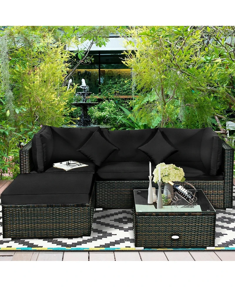 5 Pcs Outdoor Patio Rattan Furniture Set Sectional Conversation with Cushions