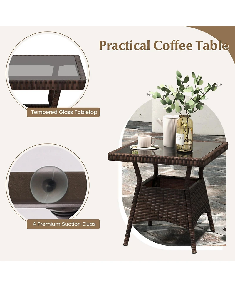 Gouun 3 Pieces Outdoor Rocking Set with Tempered Glass Table for Backyard Poolside