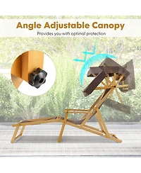 Gouun Birch Wood Chaise Lounge Chair Foldable Beach with Adjustable Canopy