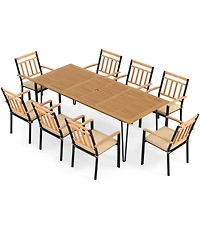 9 Pieces Patio Dining Outdoor Furniture Set with 8 Chairs and Umbrella Hole