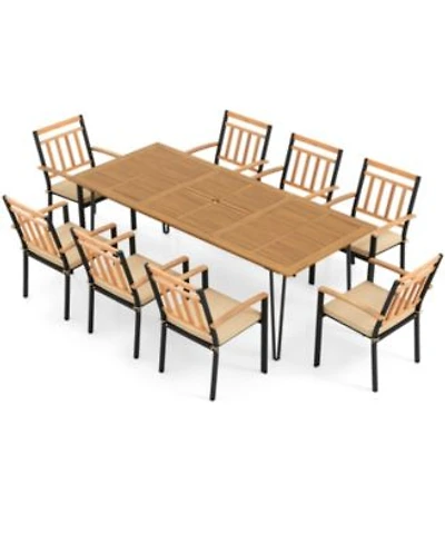9 Pieces Patio Dining Outdoor Furniture Set With 8 Chairs Umbrella Hole