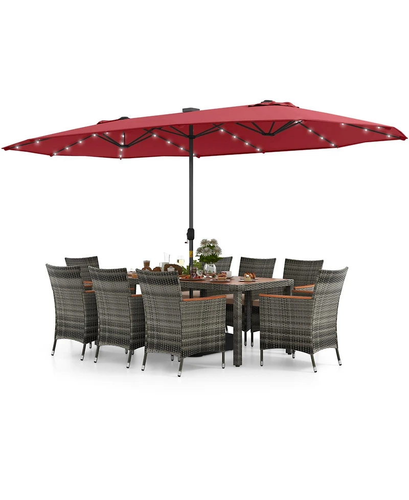 11 Pieces Patio Dining Set with 15 Feet Double-Sided Patio Umbrella Base Included-Wine