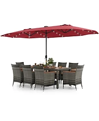 11 Pieces Patio Dining Set with 15 Feet Double-Sided Patio Umbrella Base Included-Wine
