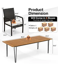 9 Pieces Outdoor Patio Dining Set with Soft Cushions and Acacia Wood Square Table