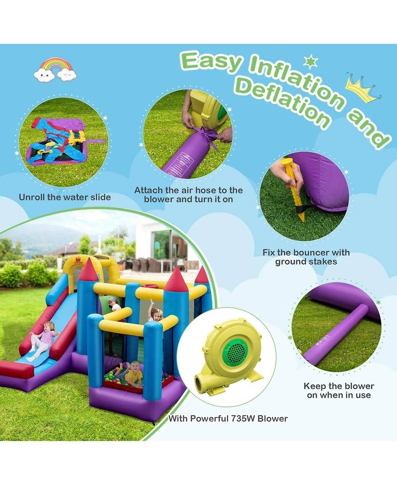 Gouun 5-in-1 Inflatable Bounce House with 735W Blower and 50 Ocean Balls