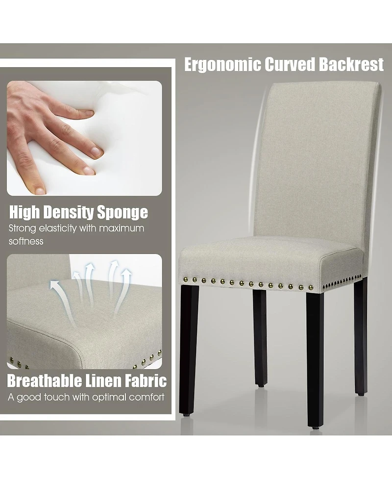 Gouun Set of 2 Fabric Upholstered Dining Chairs with Nailhead Sage