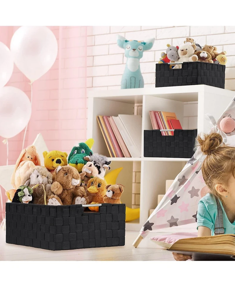 Sorbus 3 Piece Stackable Woven Basket Organizer Set with Built-In Carry Handles - Stylish Storage for any room the household (Beige)