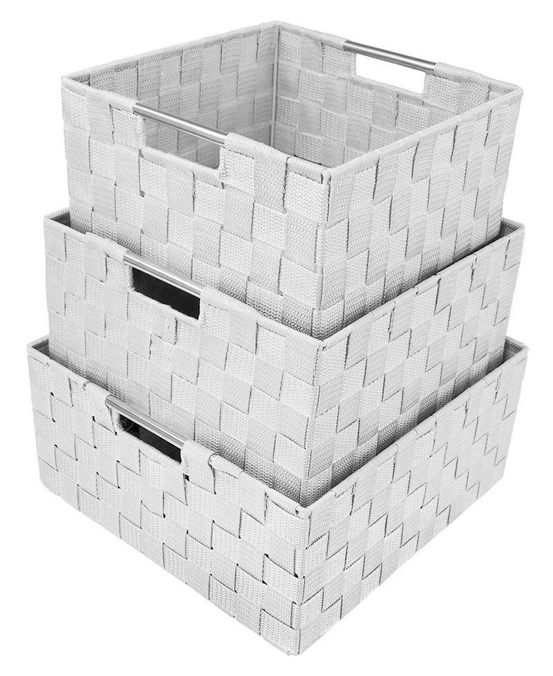 Sorbus 3 Piece Stackable Woven Basket Organizer Set with Built-In Carry Handles - Stylish Storage for any room in the household (Beige)