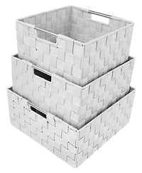 Sorbus 3 Piece Stackable Woven Basket Organizer Set with Built-In Carry Handles - Stylish Storage for any room in the household (Beige)