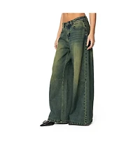 Edikted Womens Shawn Washed Low Rise Jeans