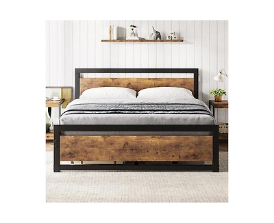 gaomon Industrial Full Size Bed Frame, Full Bed Platform with Wooden Headboard No Box Spring Needed, 14 inch Easy Assemble Full Mattress Frame