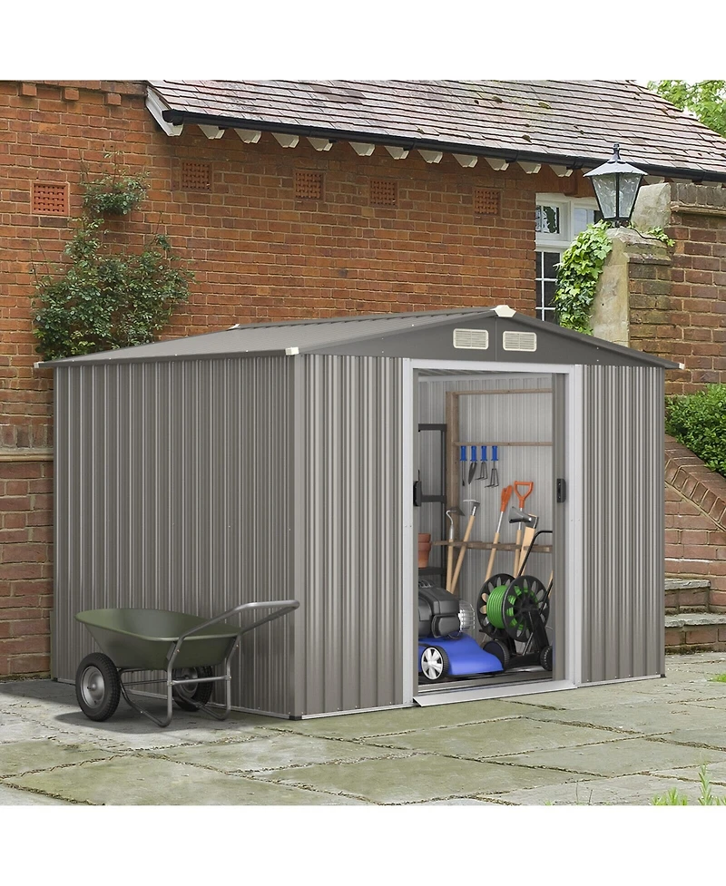 Gouun 8 x 6 Feet Galvanized Steel Storage Shed for Garden Yard