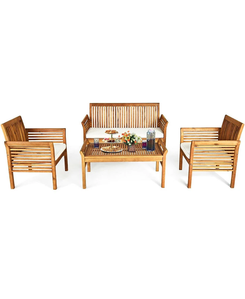 Gouun 4 Pieces Outdoor Acacia Wood Sofa Furniture Set
