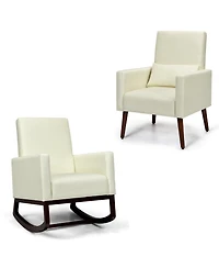 Gouun 2-in-1 Fabric Upholstered Rocking Chair with Pillow